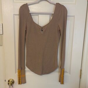 We The Free - Free People Taupe Thermal Long Sleeve Top